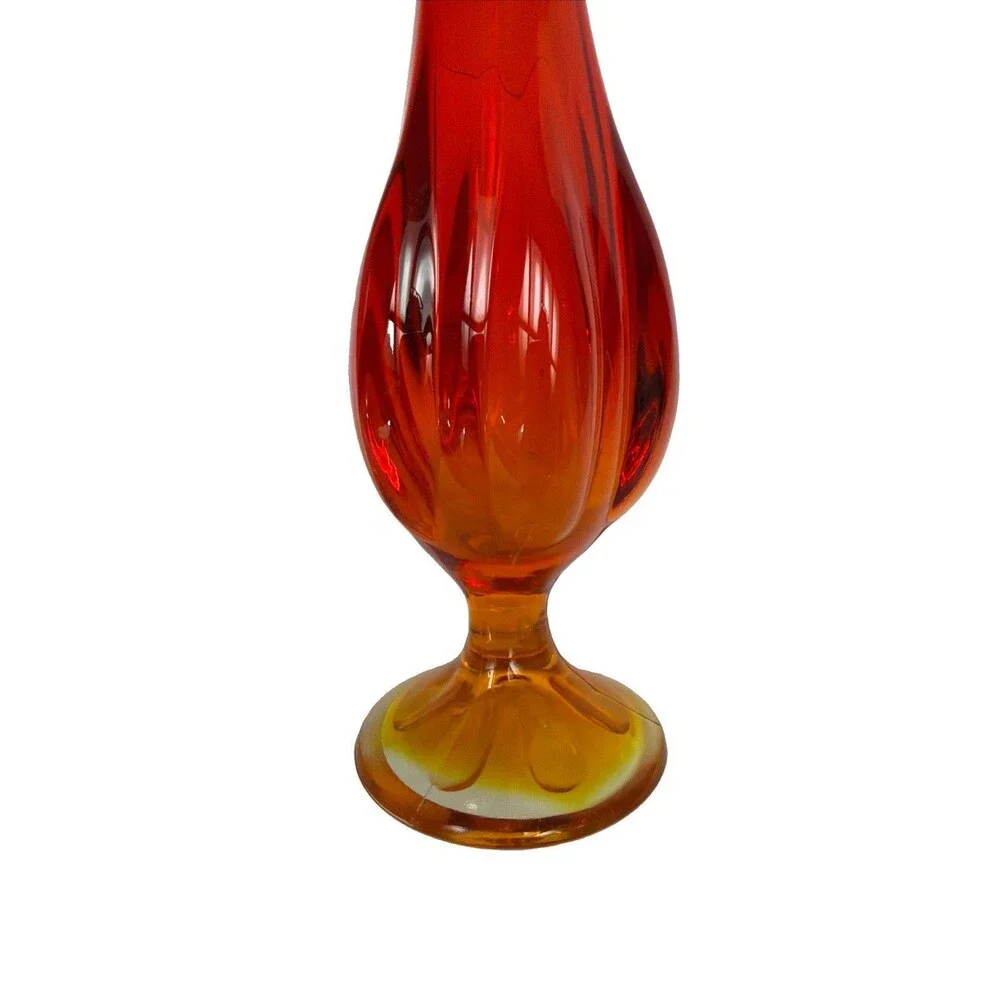 Vintage Viking Orange Amberina Glass Swung Smooth Bud Vase 12.5